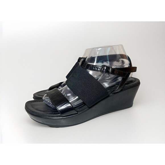 DANSKO Addison Wedge Strappy Black Patent Leather Sandals Women US 10.5-11 EU 41 - Picture 1 of 14